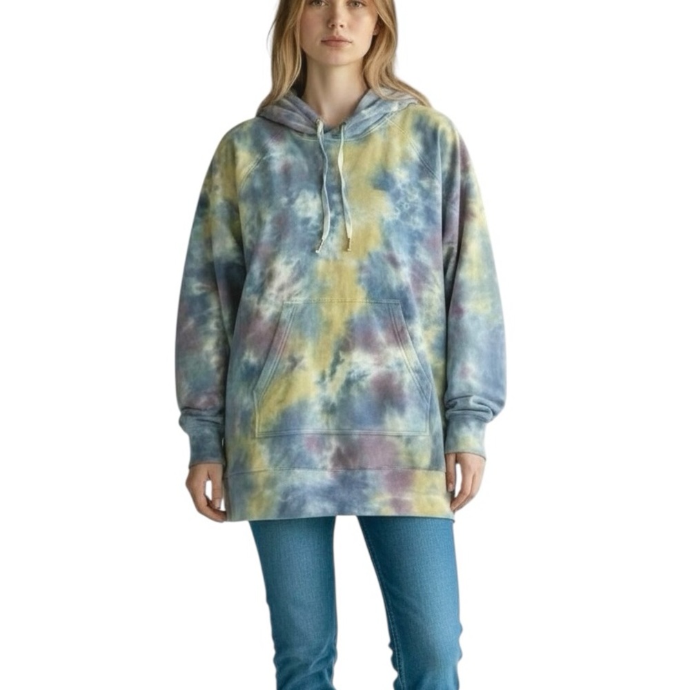 NEW Young Fabulous & Broke Oversized Hoodie Tunic Sweatshirt Blue Tie Dye Small